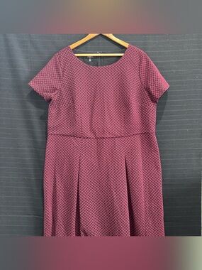 Talbots womens plus burgundy black basketweave short sleeve dress 16W